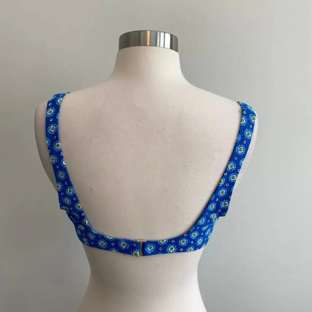 Lands' End Bikini‎ Top Front Tie Detail Padded Blue Medallion 10 Swimwear